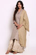 Grey Poly Metallic Cotton A Line Suit Set image number 2