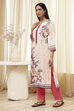 Ecru Floral Printed Straight Kurta image number 2