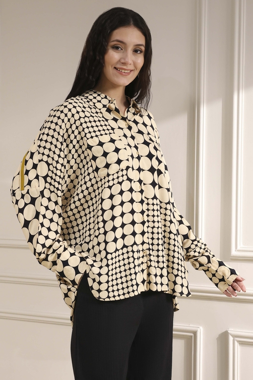 Ivory Viscose Asymmetric Printed Top image number 4