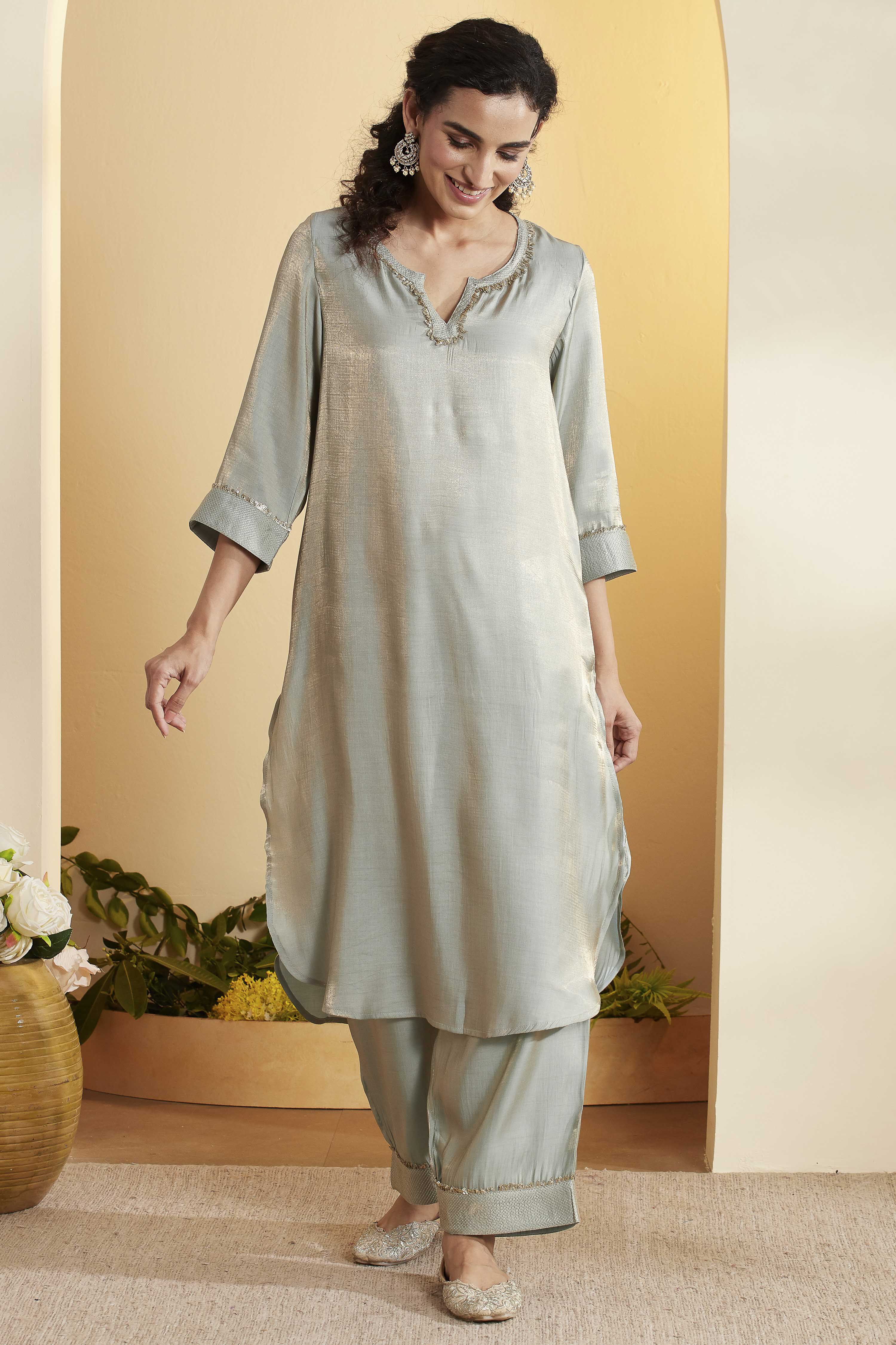 Sky Blue Viscose Rayon Straight Kurta Pants Set image number 0