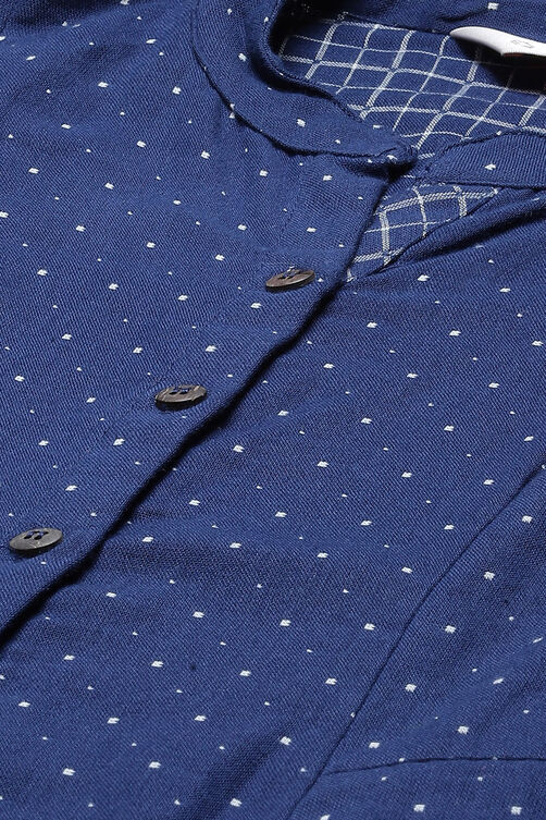 Navy Blue Cotton A Line Kurta Set image number 1