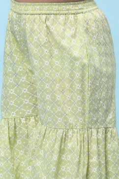 Green Cotton Floral Printed Strappy Peplum Suit Set image number 2