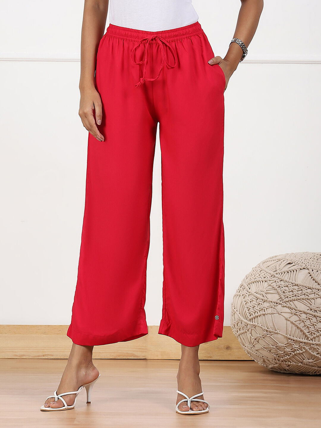 Navy Rayon Palazzo Pants image number 4