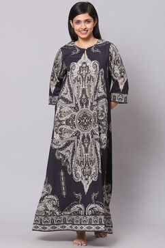 Black Straight Cotton Printed Sleepwear image number 0