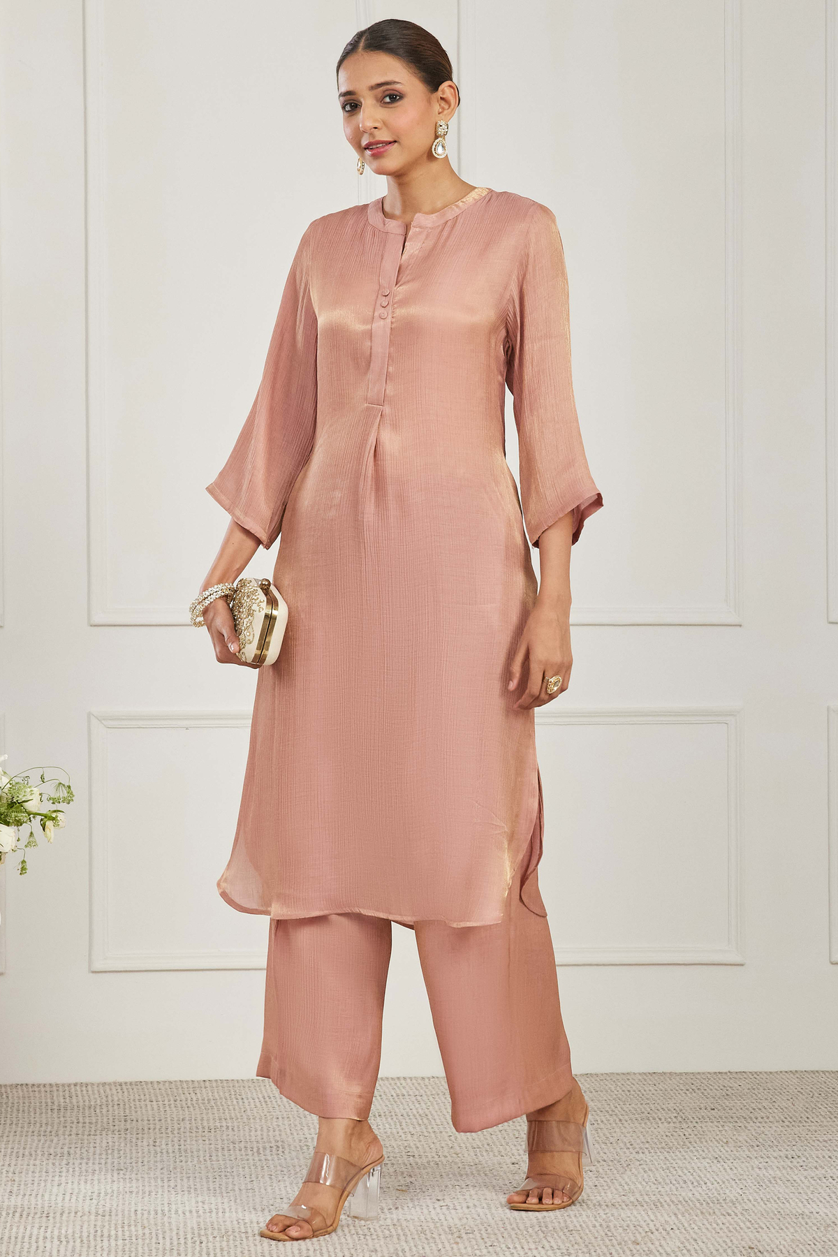 Blush Pink Viscose Rayon Straight Kurta Set