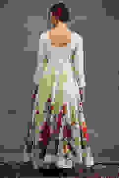 Rohit Bal Off-White Silk Chanderi Floral Anarkali Suit Set image number 6