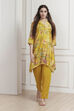 Lime Yellow Chanderi Floral Printed Asymmetric Straight Kurta Set image number 6