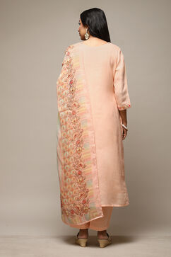 Peach Linen Machine Embroidered Unstitched Suit Set image number 4