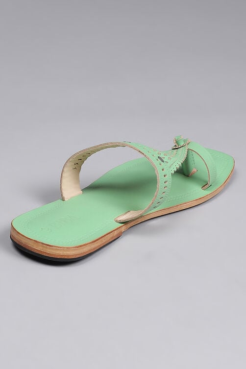 Pista Green Leather Kolhapuri Sandals image number 5