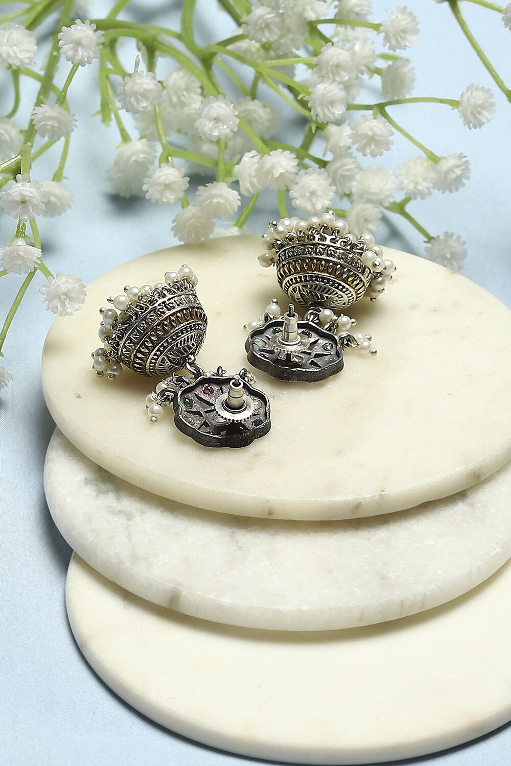 Multi-coloured Oxidised Navratan Jhumkas image number 2