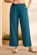 Teal Textured Straight Cotton Palazzo image number 5