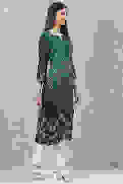 Green LIVA Straight Printed Kurta image number 3