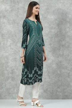 Green LIVA Straight Printed Kurta image number 3