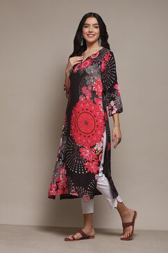 Black Rayon Straight Printed Kurta image number 2