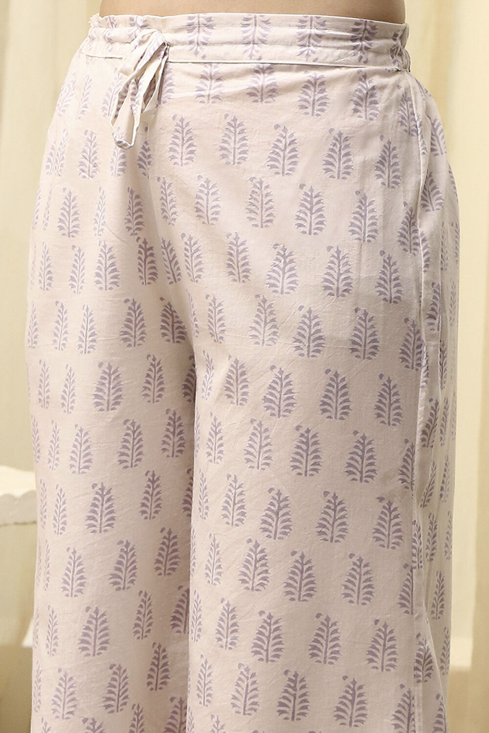 Slate Blue Cotton Hand Block Print Unstitched Suit Set image number 3