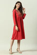 Red Rayon Flared Printed Kurta Dress image number 3