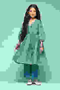 Green Polyester Gathered Printed 2 Piece Set image number 0