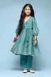 Green Polyester Gathered Printed 2 Piece Set