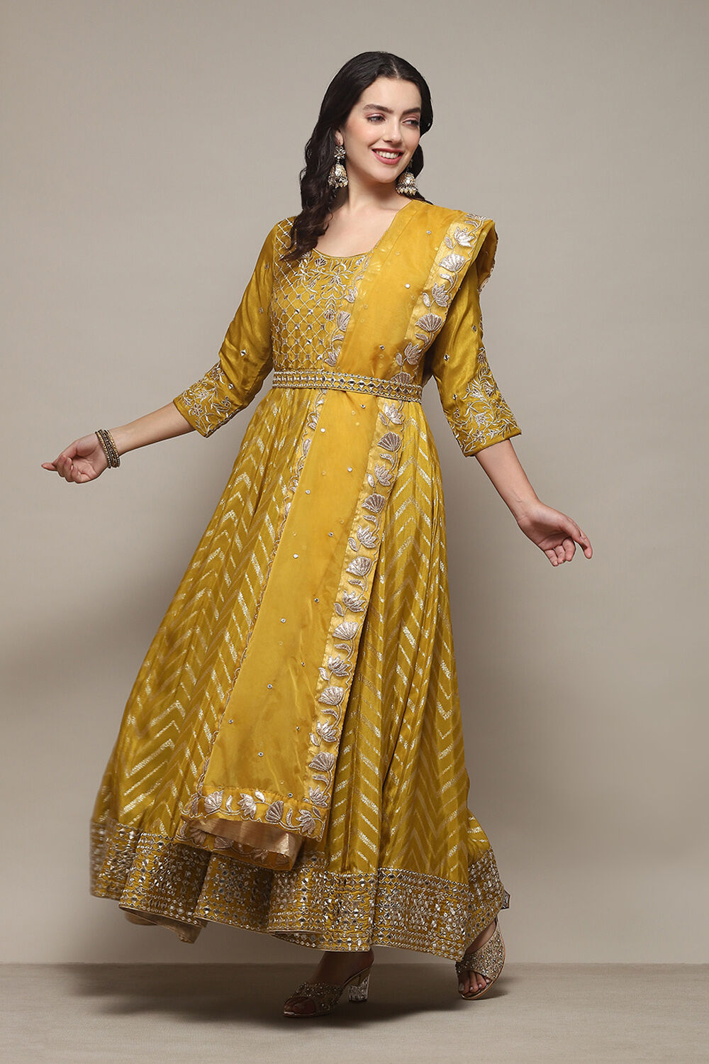 Powder Blue Jersey Anarkali Kurta Churidar Suit Set image number 4