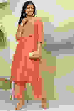 Orange Art Silk Short Yarndyed Kurti image number 5