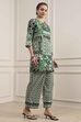 Green Cotton Printed Straight Kurta Palazzo Set image number 5