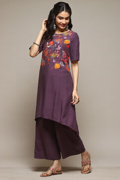 Purple Rayon Asymmetric Kurta Palazzo Suit Set image number 3