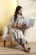 Ecru Cotton A Line Kurta Pants Set
