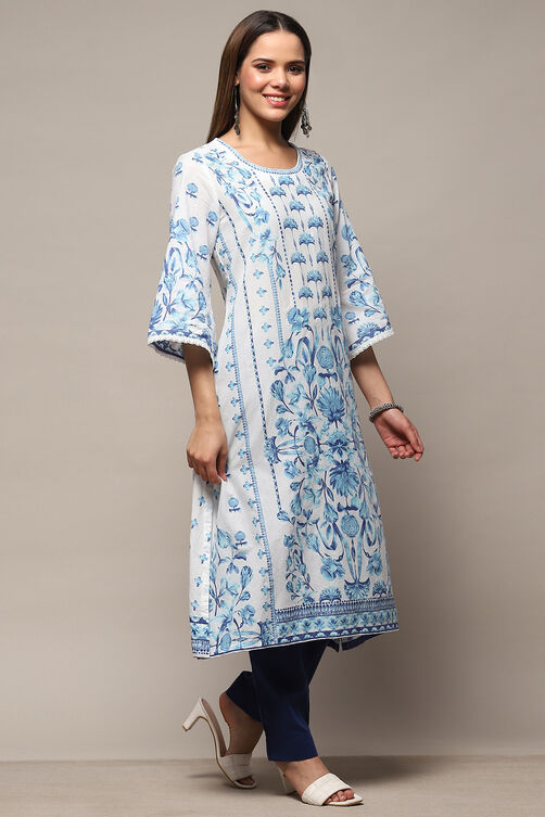 White Cotton Straight Kurta image number 4