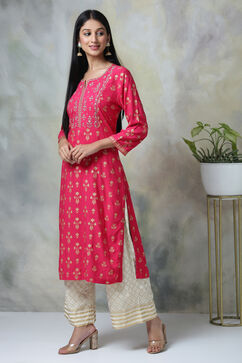 Pink Rayon Straight Kurta Pants Set image number 4