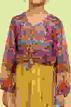 Yellow Polyester Printed Kalidar Lehenga Set image number 1