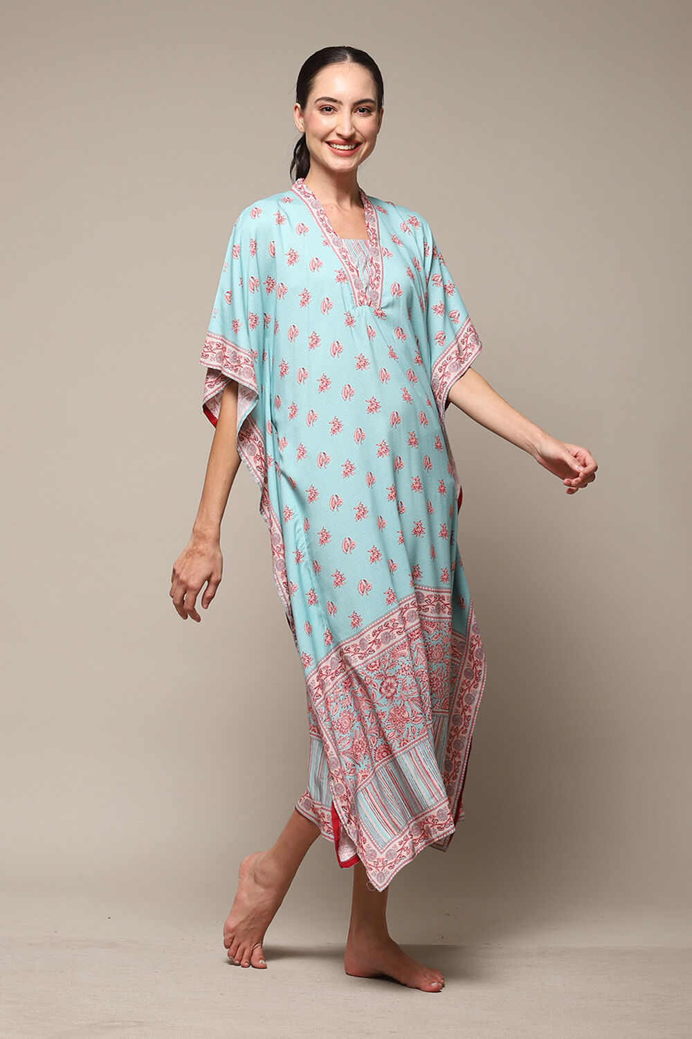 Orange Rayon Printed Kaftan image number 3