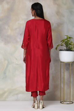 Red Viscose Straight Printed Kurta image number 5