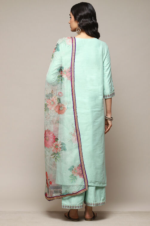 Sea Green Poly Viscose A-Line Kurta Palazzo Suit Set image number 4