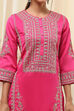 Fuchsia Cotton Silk Straight Suit Set image number 1
