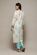 Teal Blue Cotton Hand Embroidered Unstitched Suit Set image number 5