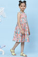 Peach Cotton A-Line Printed Dress image number 3
