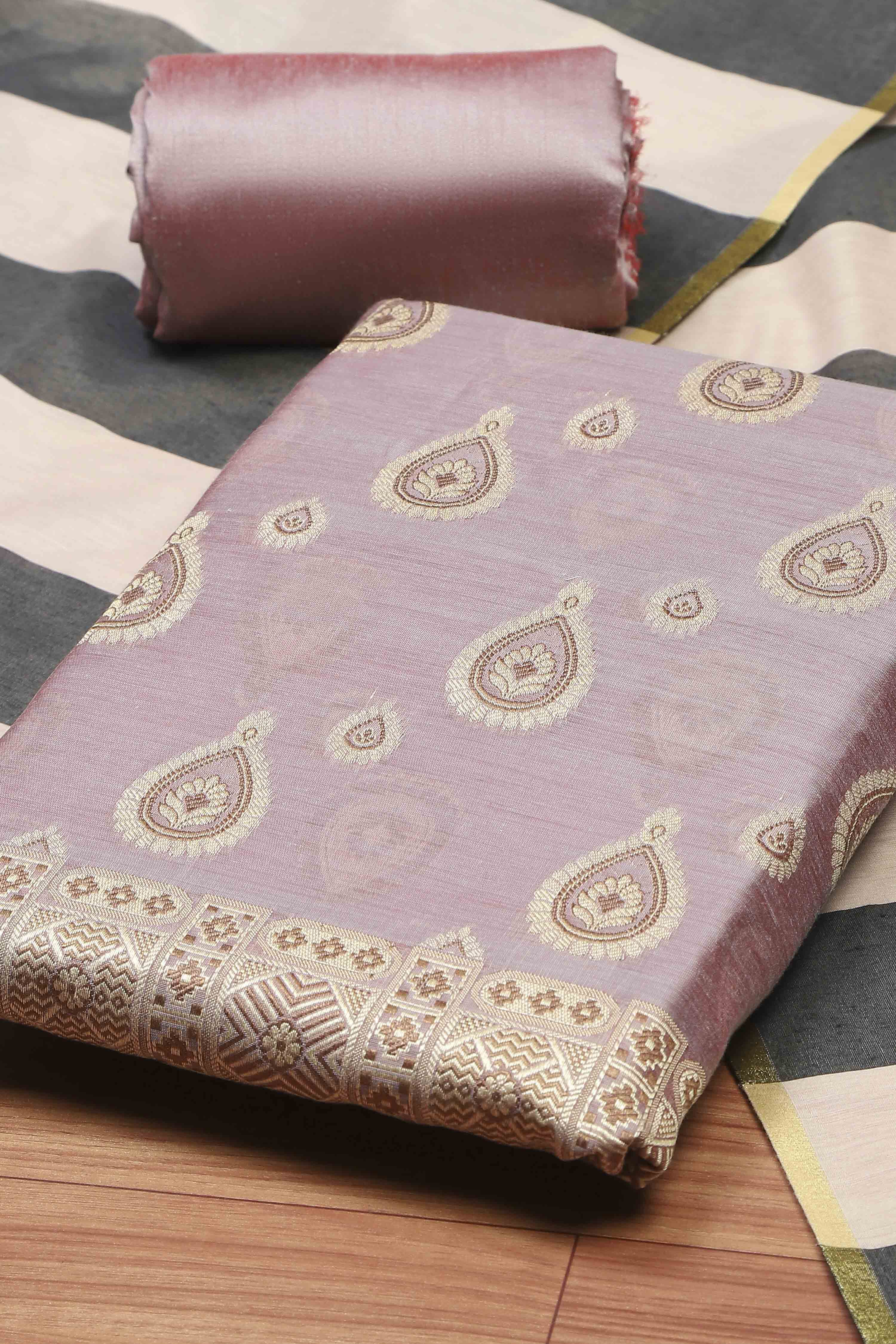 Beige Cotton Printed Embroidered Unstitched Suit Set image number 1