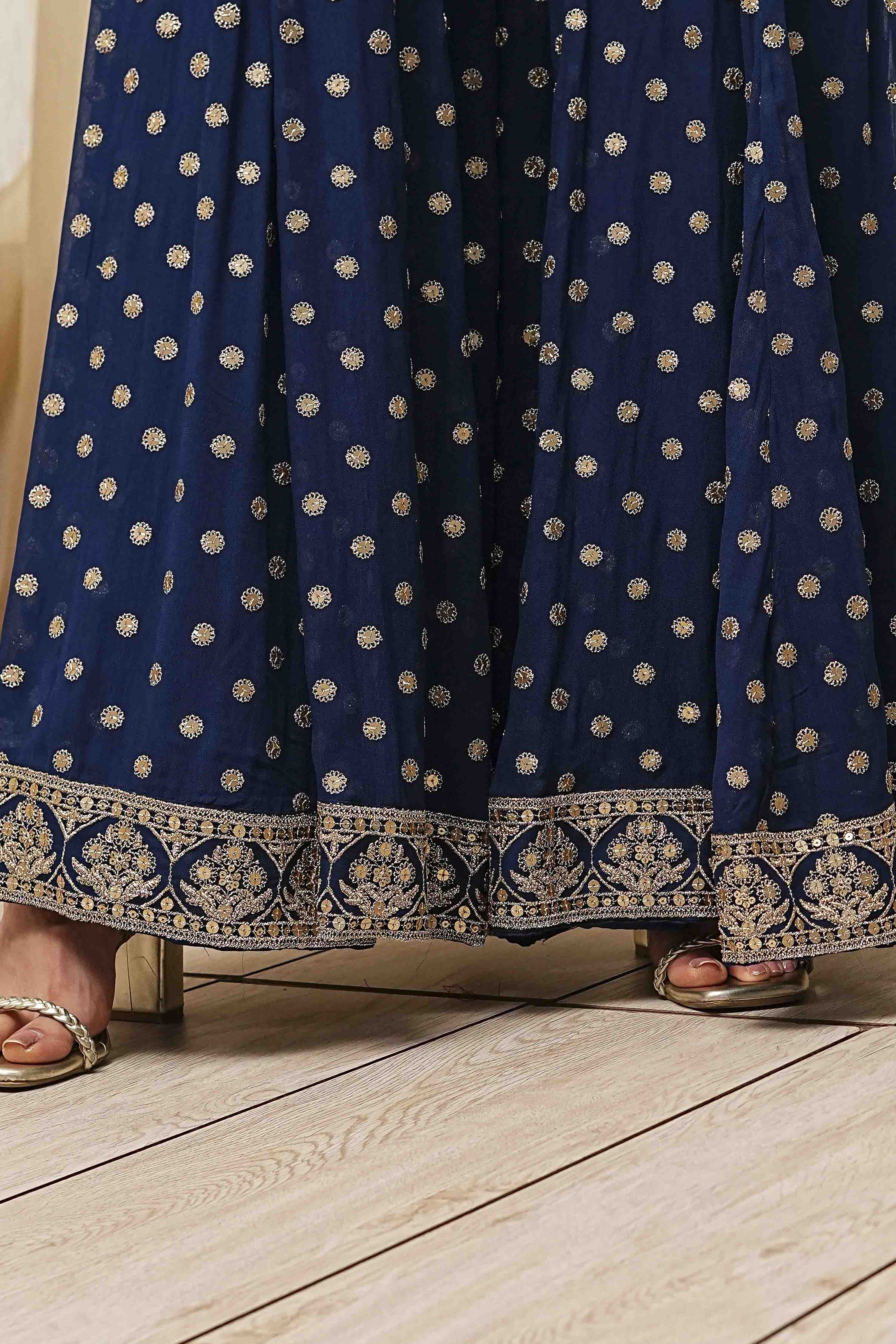 Ivory Georgette Embroidered Peplum Suit Set image number 3