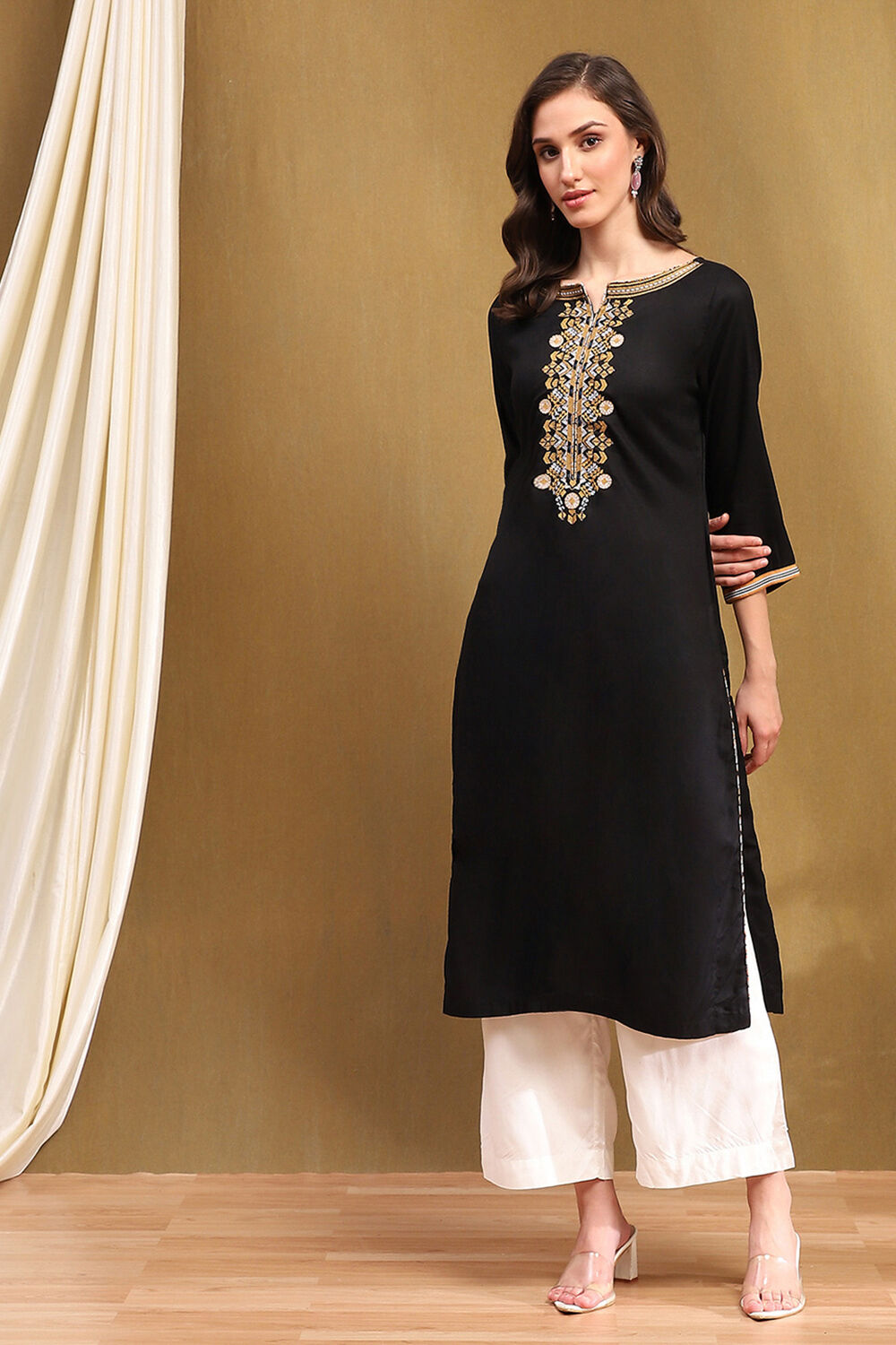 Black Straight Rayon Kurta image number 5