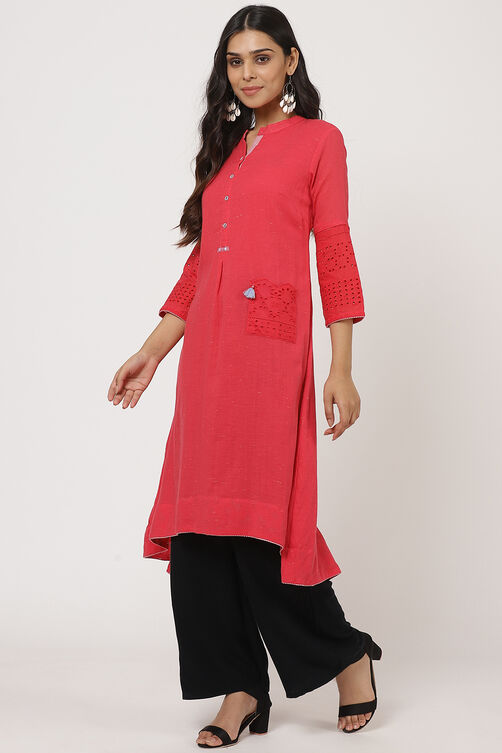 Pink Cotton A-Line Kurta image number 2