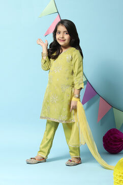 Green Art Silk Straight Kurta Regular Pant Suit Set image number 7