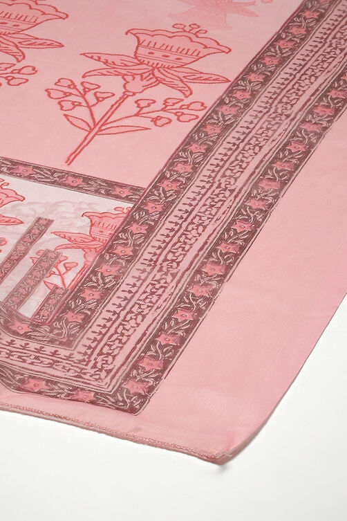 Pink Silk Blend Digital Print Unstitched Suit Set image number 4