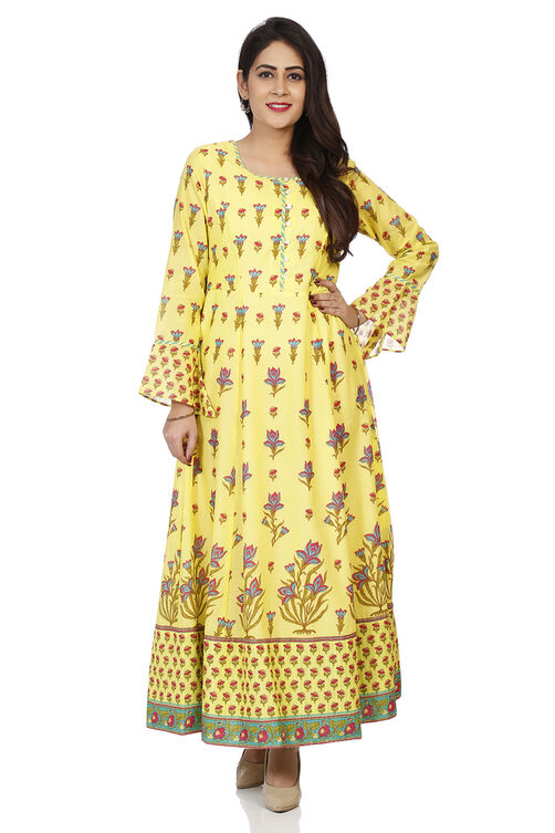 Off White Cotton Kalidar Printed Kurta image number 0