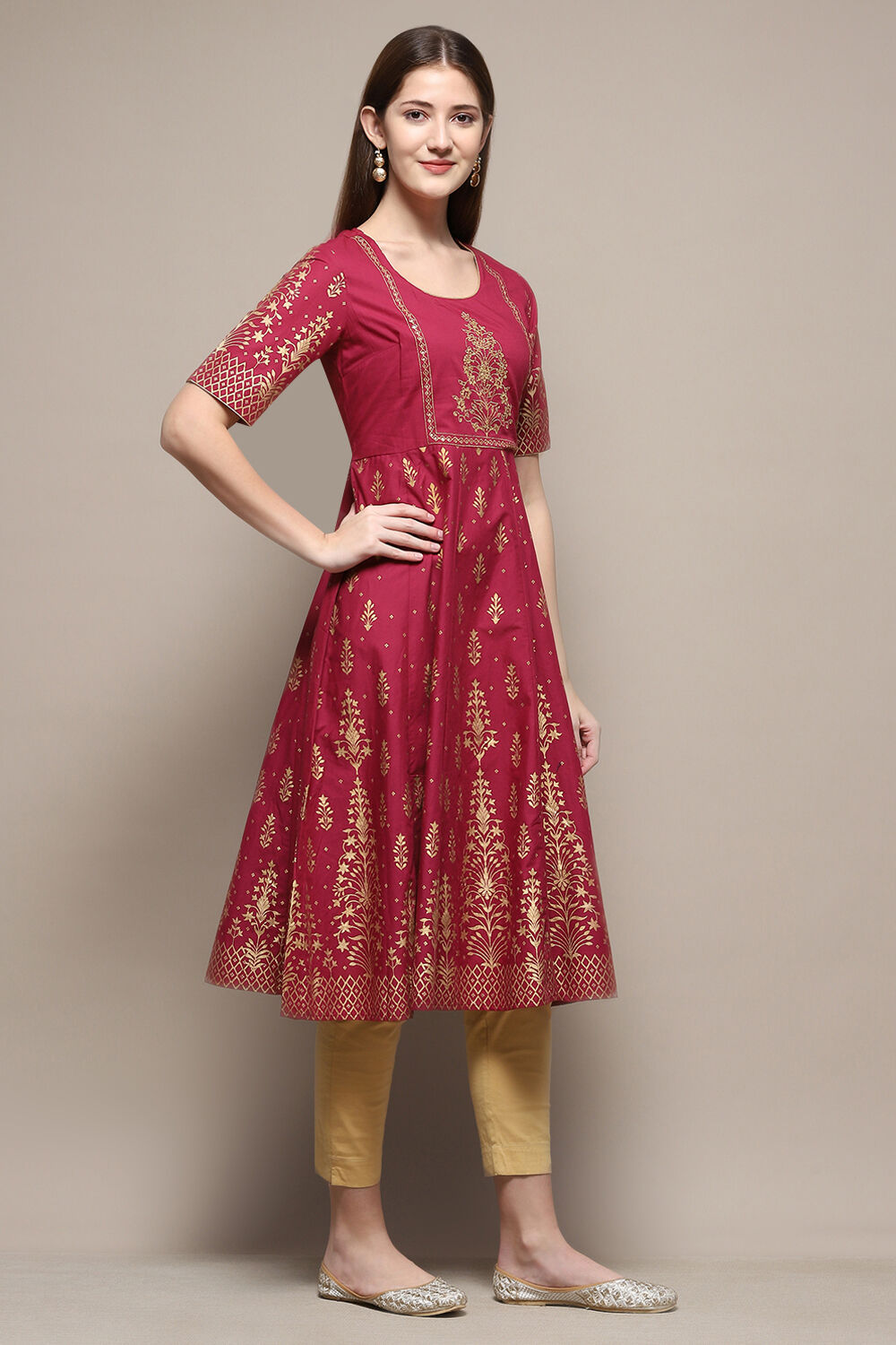 Wine Cotton Printed Short Kurti image number 4
