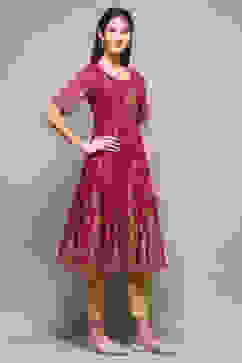 Wine Cotton Printed Short Kurti image number 4