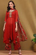 Red Georgette Printed Asymmetric Suit Set image number 6