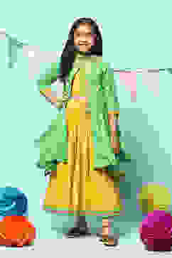 Green Cotton Printed Short Kurta Lehenga Set image number 8