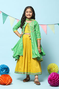 Green Cotton Printed Short Kurta Lehenga Set image number 8