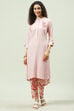 White Blue Cotton Asymmetric Kurta Set image number 0