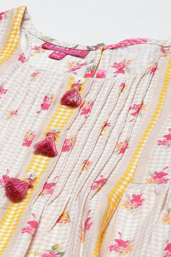 Off White & Pink Cotton Flared Printed Kurta Set image number 1